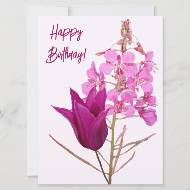 Cartão De Festividades Feliz aniversário bonito tulipa cor-de-rosa, cor f (Frente)