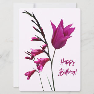 Cartão De Festividades Feliz aniversário bonito tulipa cor-de-rosa, cor f