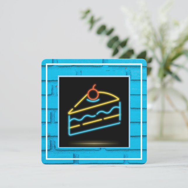 Cartão De Festividades Feliz Aniversário - Brick Retro - Bolo Neon (Em pé/Frente)