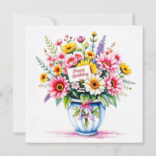 Cartão De Festividades Feliz aniversário & buquê de flores