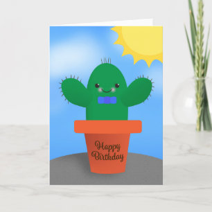 Cartão De Festividades Feliz Aniversário, Cute Boy Cactus em Pote