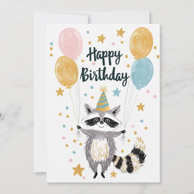 Cartão De Festividades Feliz aniversário da Cute Raccoon (Frente)