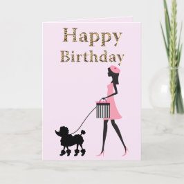 Cartão De Festividades Feliz aniversário da moça que caminha no poodle ne