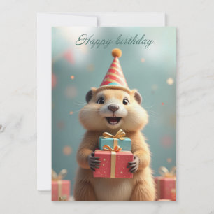 Cartão De Festividades Feliz aniversário de saudações de um marmoto fofo