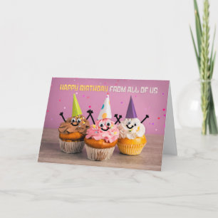 Cartão De Festividades Feliz Aniversário de Todos Nós, Cupcake Bonito