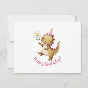 Cartão De Festividades Feliz aniversário Dino com chapéu do partido e mar