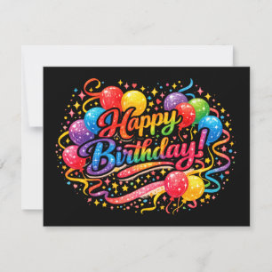 Cartão De Festividades Feliz Aniversário Diversão Balões de Arco-Íris Con