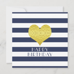 Cartão De Festividades Feliz Aniversário Dourado Coração Azul Banhas B