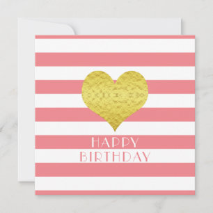 Cartão De Festividades Feliz Aniversário Dourado Coração Cor-de-Rosa B