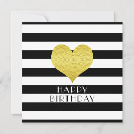 Cartão De Festividades Feliz Aniversário Dourado Coração Negro Stripes Br