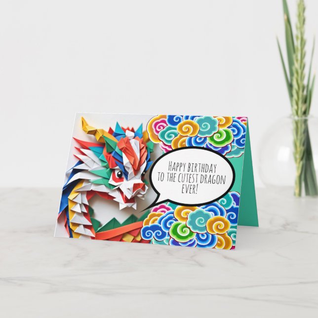 Cartão De Festividades Feliz Aniversário Dragão Fofo Zodíaco Origami GC (Frente)
