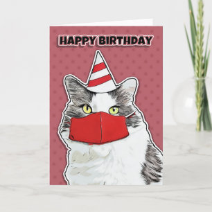 Cartão De Festividades Feliz Aniversário Engraçado Gatinho Vermelho Coron