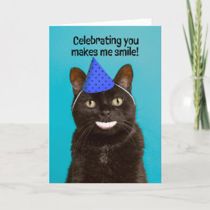 Cartão De Festividades Feliz Aniversário Engraçado Gato Com Sorriso Human