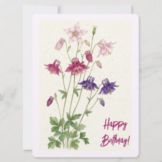 Cartão De Festividades Feliz aniversário floral em aquarela rosa roxo 