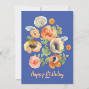 Cartão De Festividades Feliz Aniversário Flores Laranja de Primavera