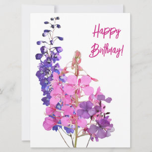 Cartão De Festividades Feliz aniversário flores roxas cor-de-rosa bonito