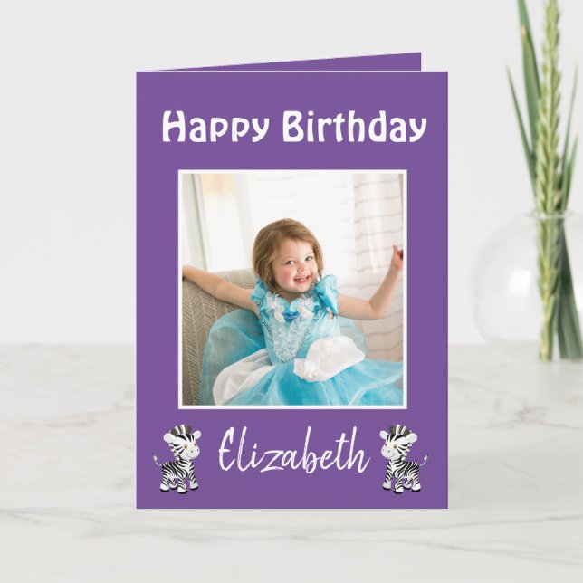 Cartão De Festividades Feliz Aniversário Foto Da Filha Roxo (Frente)
