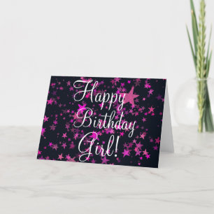 Cartão De Festividades Feliz Aniversário Garota Cita Estrelas Rosa Bonit
