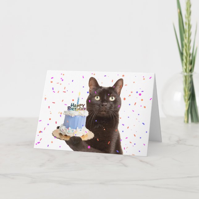 Cartão De Festividades Feliz Aniversário Gato De Aniversário Com Gato De  (Frente)