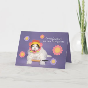 Cartão De Festividades Feliz Aniversário Gato do Vovô no Chapéu Flor