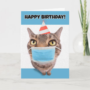 Cartão De Festividades Feliz Aniversário Gato Marrom com Máscara Facial C