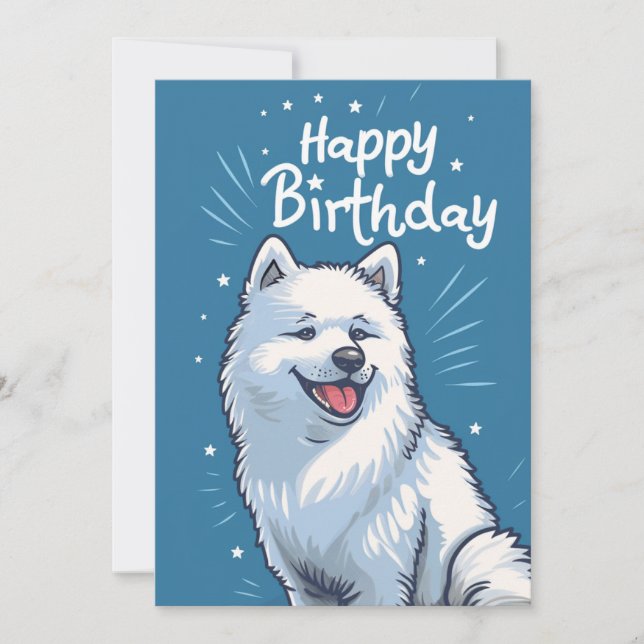 Cartão De Festividades Feliz Aniversário Gato Samoyed (Frente)