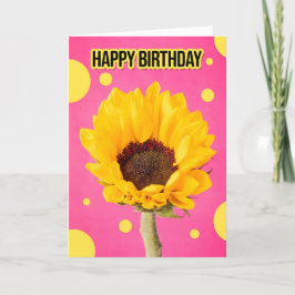 Cartão De Festividades Feliz Aniversário Girassol a Rosa com Bolinhas