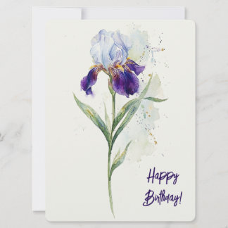 Cartão De Festividades Feliz aniversário íris roxa aquarela floral amor