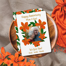 Cartão De Festividades Feliz aniversário Mãe e Pai Laranja Vermelho Flora