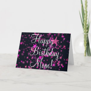 Cartão De Festividades Feliz Aniversário Mamãe Cita Estrelas Rosa Bonit