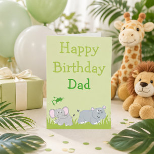 Cartão De Festividades Feliz Aniversário Papai Elefante e Hipopótamo Anim