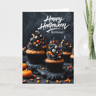 Cartão De Festividades Feliz aniversário para Cupcakes no Halloween