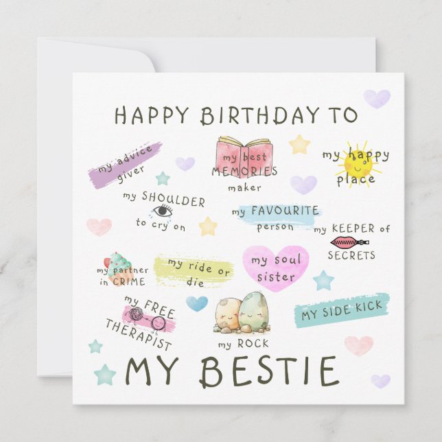 Cartão De Festividades Feliz Aniversário Para Minha Bestie (Frente)