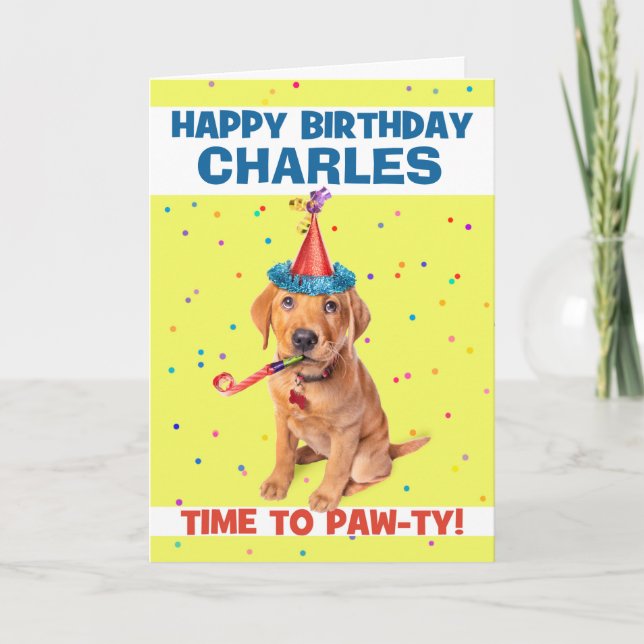 Cartão De Festividades Feliz Aniversário Puppy Nome Personalizado (Frente)