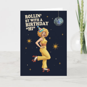 Cartão De Festividades Feliz Aniversário Retro Disco Patins de Rodas Mulh