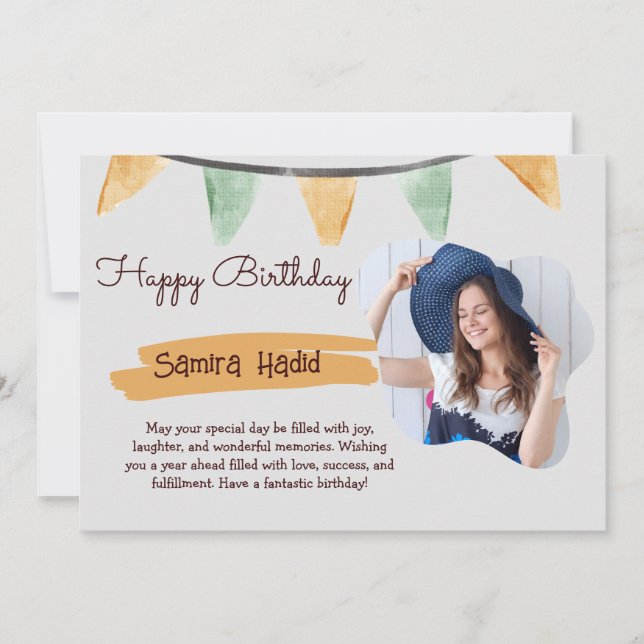 Cartão De Festividades Feliz Aniversário Simples Amarelo e Verde (Frente)