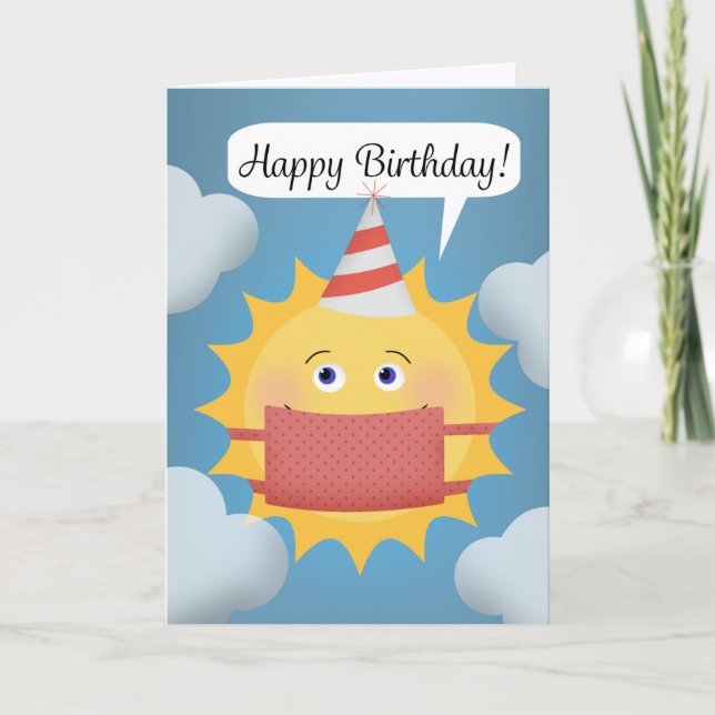 Cartão De Festividades Feliz Aniversário Sol em Uma Máscara de Coronavíru (Frente)
