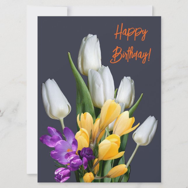 Cartão De Festividades Feliz aniversário tulipa crocus floral (Frente)