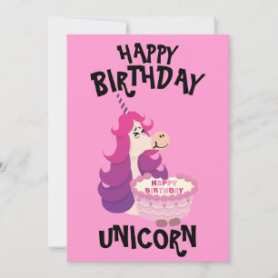 Cartão De Festividades Feliz Aniversário Unicórnio Rosa Púrpura simples