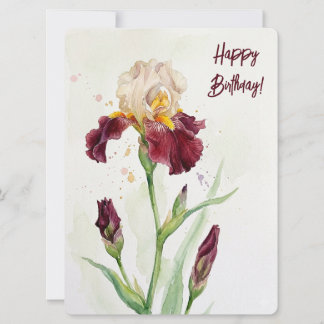 Cartão De Festividades Feliz aniversário vinho íris aquarela floral amor