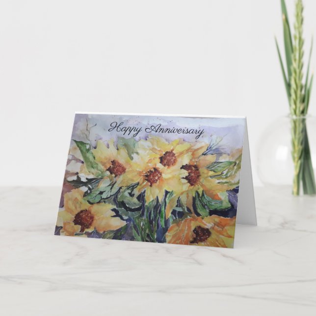 Cartão De Festividades Feliz aniversário Watercolor Sunflower (Frente)