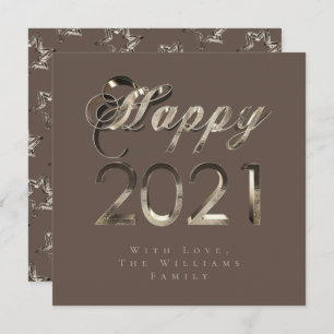 Cartão De Festividades Feliz ano novo 2021 Chic Brown Elegante