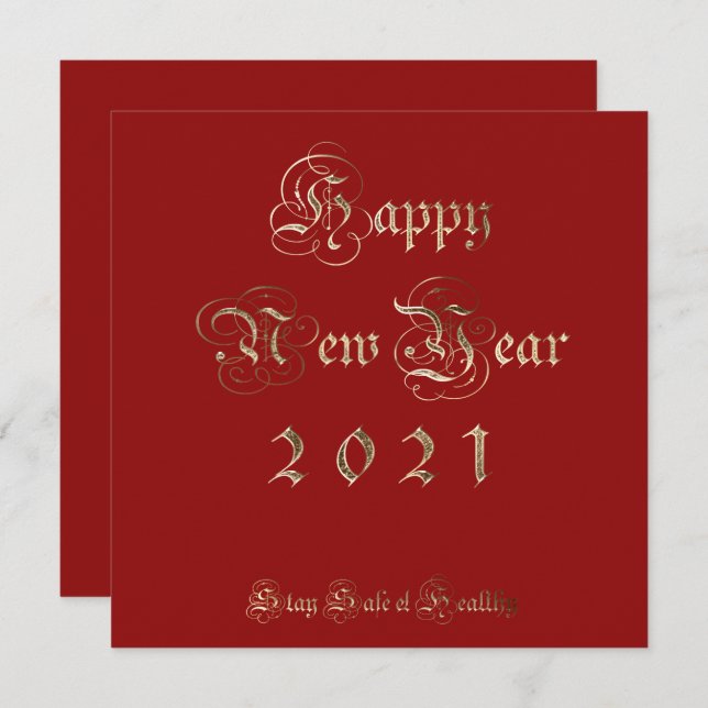 Cartão De Festividades feliz ano novo 2021 Elegant Red and Dourado Script (Frente/Verso)