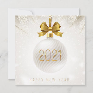 Cartão De Festividades Feliz ano novo 2021 Neve Dourada Ornament Branca