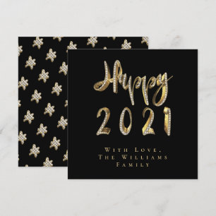 Cartão De Festividades feliz ano novo 2021 - Script Dourado Branco Chic P