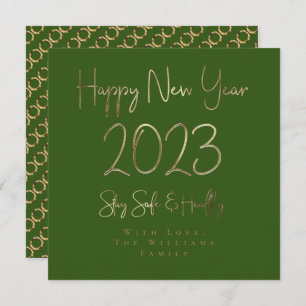 Cartão De Festividades Feliz ano novo 2023 Elegante Dourado Script Verde