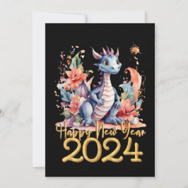 Cartão De Festividades Feliz ano novo 2024 Dragão Negro Chinês