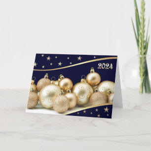 Cartão De Festividades Feliz ano novo 2024 Shiny Baubles Dourado