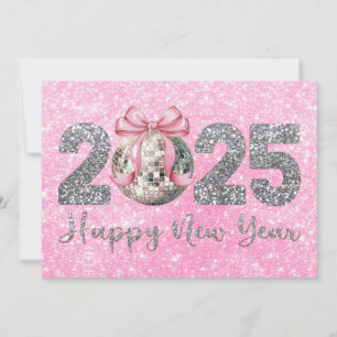 Cartão De Festividades feliz ano novo 2025 - Arco Rosa Bola Disco