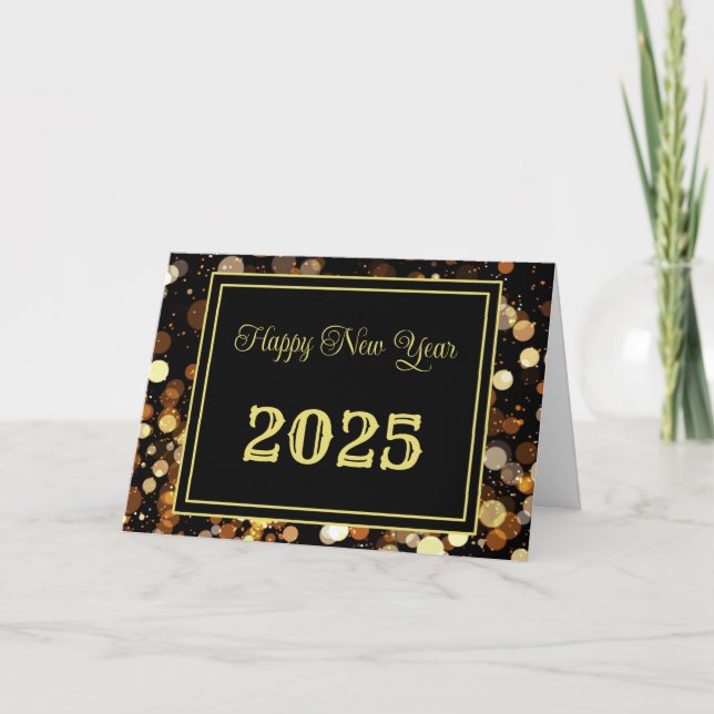 Cartão De Festividades Feliz Ano Novo 2025 Chic Dourado Personalizado Neg (Frente)